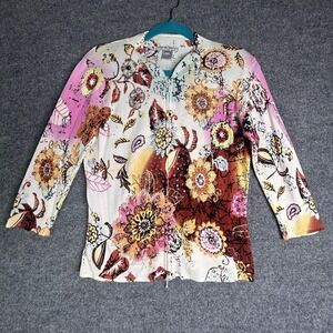 Alberto Makali Jacket Floral Art To Wear Womens‎ Full Zip Size Large Colorful